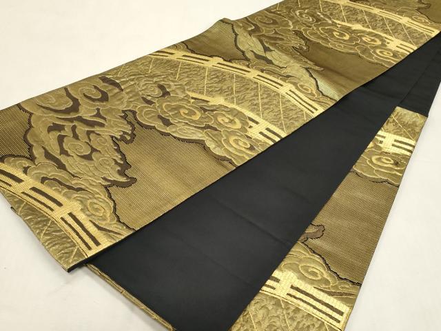 平和屋着物●六通柄袋帯 ふくれ織 渡橋雲取り文 金糸 正絹 逸品 CABG9331dy