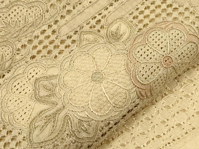 平和屋着物●中国三大刺繍 スワトウ刺繍 相良刺繍 総刺繍 太鼓柄袋帯 紬地 横段花文 正絹 逸品 未使用 CABG9333dy