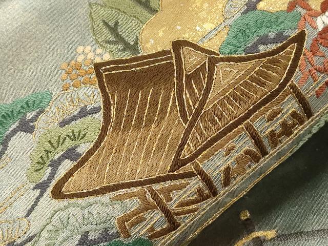 平和屋着物●太鼓柄袋帯 刺繍 人物風景文 金銀彩 引箔 正絹 逸品 CABG9340dy
