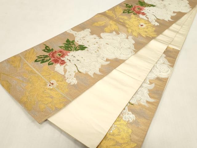 平和屋着物●六通柄袋帯 唐獅子 金糸 正絹 逸品 CABG9341dy