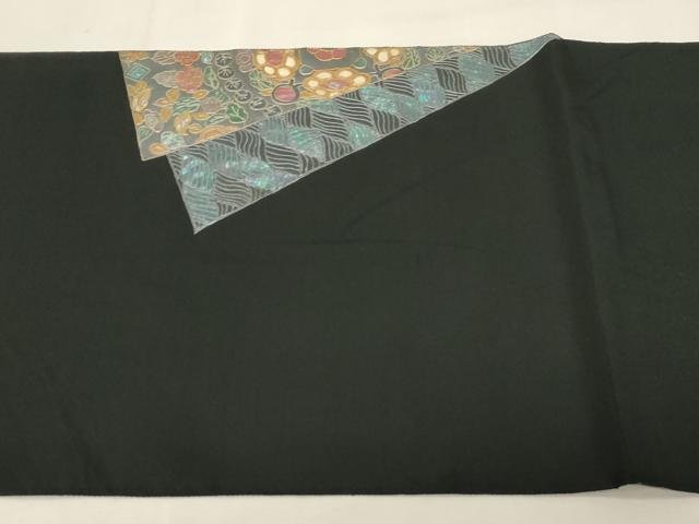 平和屋着物●太鼓柄袋帯 白鴎作 螺鈿 色紙重ね文 黒地 金銀彩 正絹 逸品 CABG9343dy