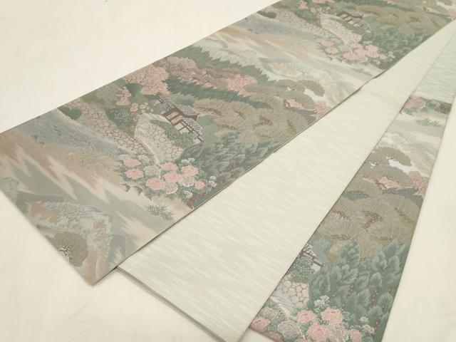 平和屋着物●六通柄袋帯 紹巴 風景文 正絹 逸品 CABG9345dy