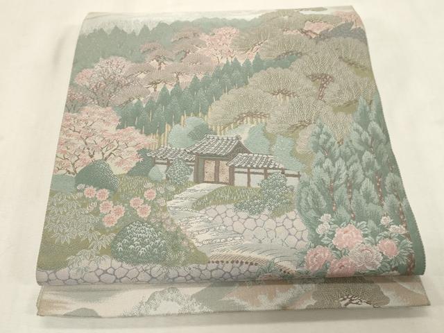 平和屋着物●六通柄袋帯 紹巴 風景文 正絹 逸品 CABG9345dy