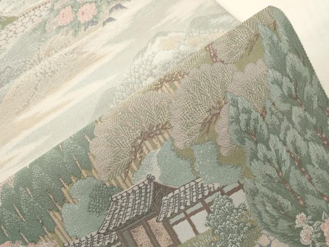 平和屋着物●六通柄袋帯 紹巴 風景文 正絹 逸品 CABG9345dy