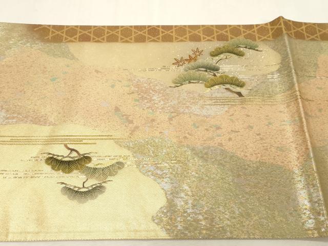 平和屋着物●螺鈿作家 藤本隆士 六通柄袋帯 流水枝松文 金銀彩 引箔 正絹 逸品 CABG9346dy