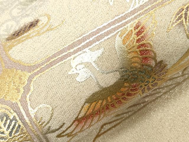 平和屋着物●綴れ 太鼓柄袋帯 破れ色紙重ね花鳥文 金銀彩 正絹 逸品 CABG9352dy