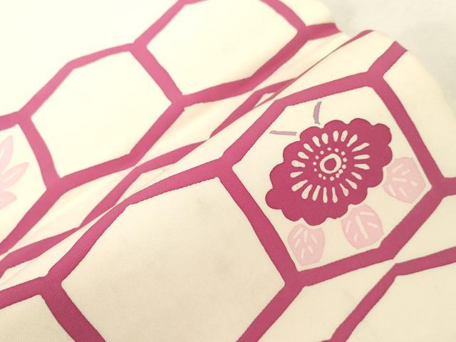 平和屋着物●塩瀬 九寸開き名古屋帯 型染め 亀甲花文 正絹 逸品 CABG9363dy