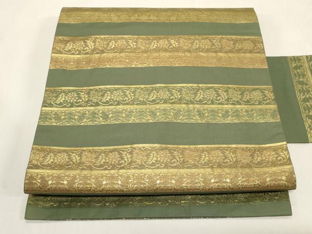 平和屋着物●九寸名古屋帯 横段更紗文 金糸 正絹 逸品 CABG9373dy