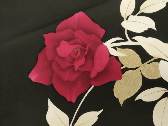 平和屋着物●塩瀬 九寸名古屋帯 草花文 黒地 金彩 正絹 逸品 CABG9374dy