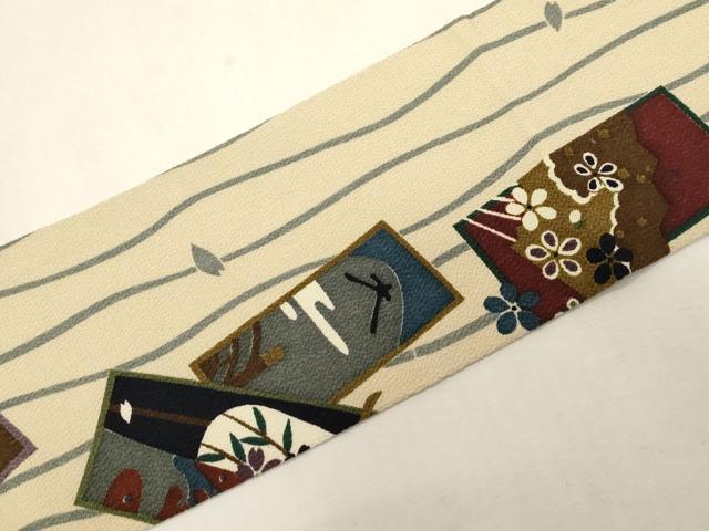 平和屋着物●九寸名古屋帯 短冊花文 鬼しぼ縮緬 正絹 逸品 CABL4800dy