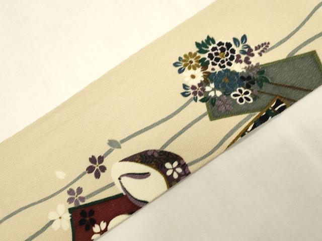 平和屋着物●九寸名古屋帯 短冊花文 鬼しぼ縮緬 正絹 逸品 CABL4800dy