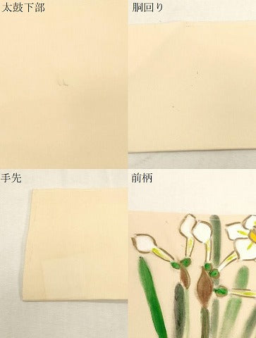 平和屋着物●塩瀬 九寸名古屋帯 手描き 睡蓮 正絹 逸品 CABG9378dy