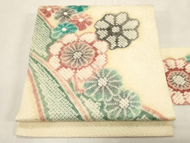 平和屋着物●名門 藤娘きぬたや・総絞り 九寸名古屋帯 舞花文 正絹 逸品 CABG9384dy