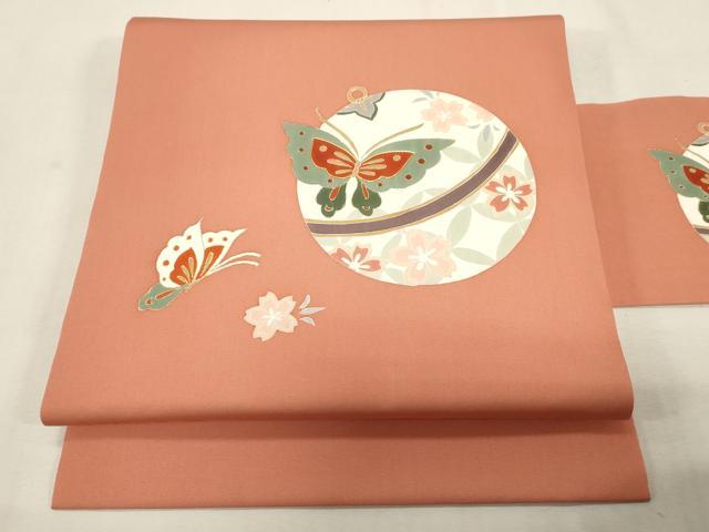 平和屋着物●塩瀬 九寸名古屋帯 駒刺繍 花蝶文 金彩 正絹 逸品 CABG9385dy