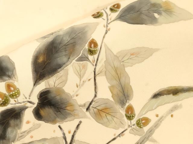 平和屋着物●塩瀬 九寸名古屋帯 作家物 手描き どんぐり 金彩 正絹 逸品 CABG9386dy