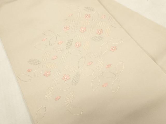 平和屋着物●塩瀬 九寸名古屋帯 総刺繍 舞桜文 正絹 逸品 CABG9402dy