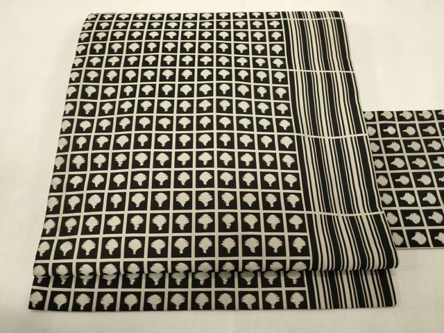平和屋着物●全通柄九寸名古屋帯 紹巴 幾何学文 正絹 逸品 未使用 CABG9411dy