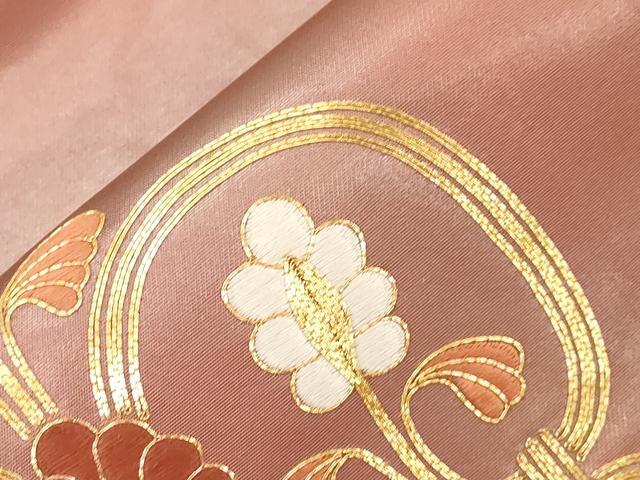 平和屋着物●九寸名古屋帯 駒刺繍 幾何学花文 正絹 逸品 CABG9416dy