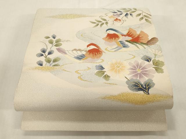 平和屋着物●爪掻き本綴れ 八寸名古屋帯 花鳥文 金銀糸 正絹 逸品 CABG9418dy