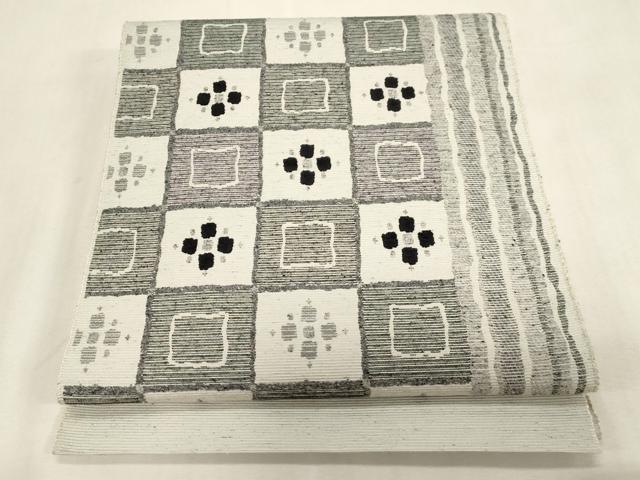 平和屋着物●八寸名古屋帯 紬地 モール 格子柄 正絹 逸品 CABG9419dy