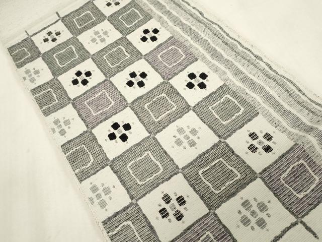 平和屋着物●八寸名古屋帯 紬地 モール 格子柄 正絹 逸品 CABG9419dy