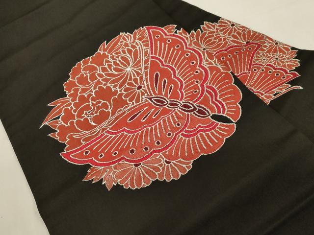 平和屋着物●西陣 川島織物 九寸名古屋帯 花蝶文 黒地 銀糸 正絹 逸品 CABG9425dy