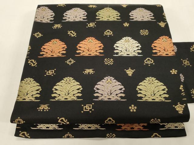平和屋着物●九寸名古屋帯 名物裂 黒地 金糸 正絹 逸品 CABG9429dy