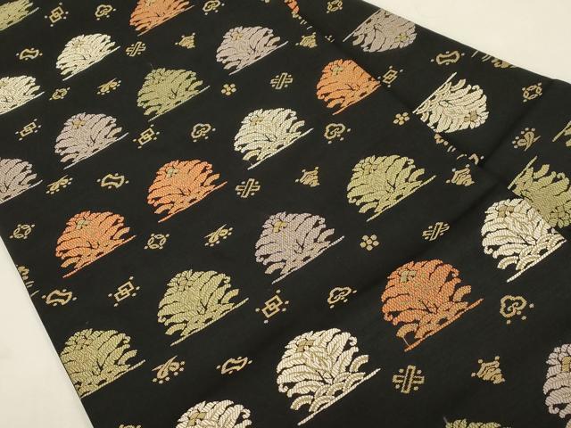 平和屋着物●九寸名古屋帯 名物裂 黒地 金糸 正絹 逸品 CABG9429dy