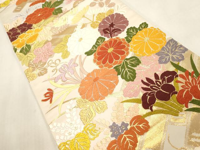 平和屋着物●六通柄袋帯 唐織 草花文 金糸 正絹 逸品 CABG9437dy