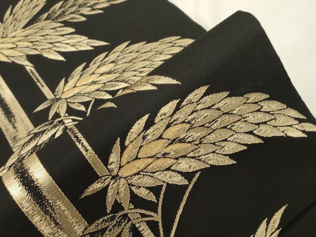 平和屋着物●六通柄 本袋帯 笹竹文 黒地 金糸 正絹 逸品 CABG9439dy