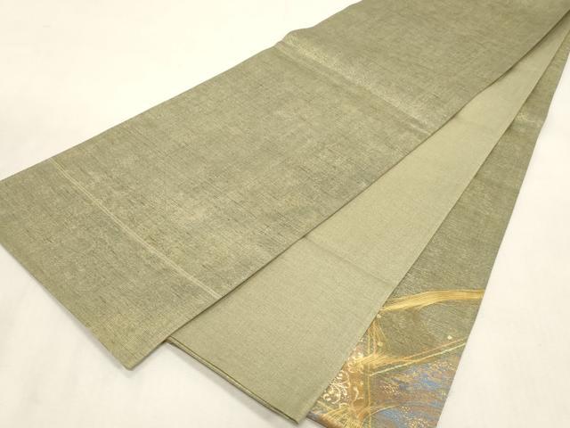 平和屋着物●名門 しょうざん 生紬 紙屋川伝承 絹漉貴 太鼓柄袋帯 霞唐草文 金糸 正絹 逸品 CABG9445dy