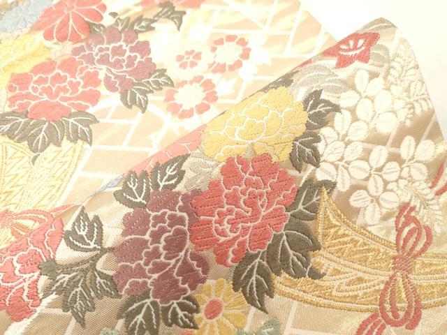 平和屋着物●西陣 六通柄袋帯 唐織 陶器花文 金糸 証紙付き 正絹 逸品 未使用 CABG9452dy