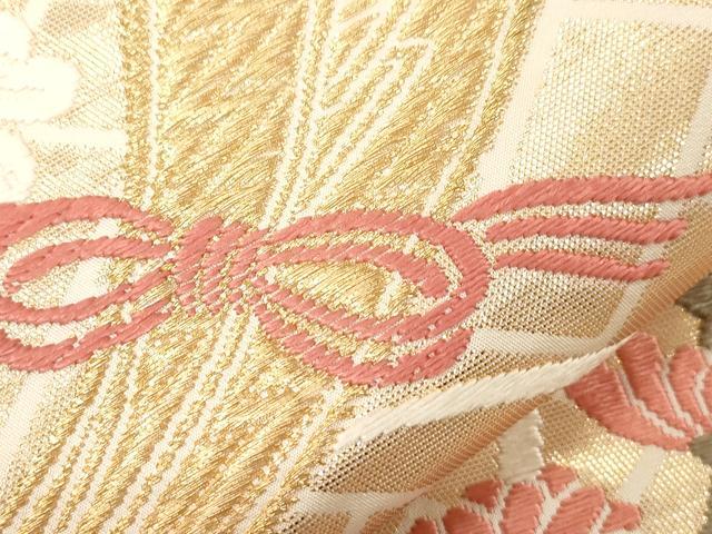 平和屋着物●西陣 六通柄袋帯 唐織 陶器花文 金糸 証紙付き 正絹 逸品 未使用 CABG9452dy