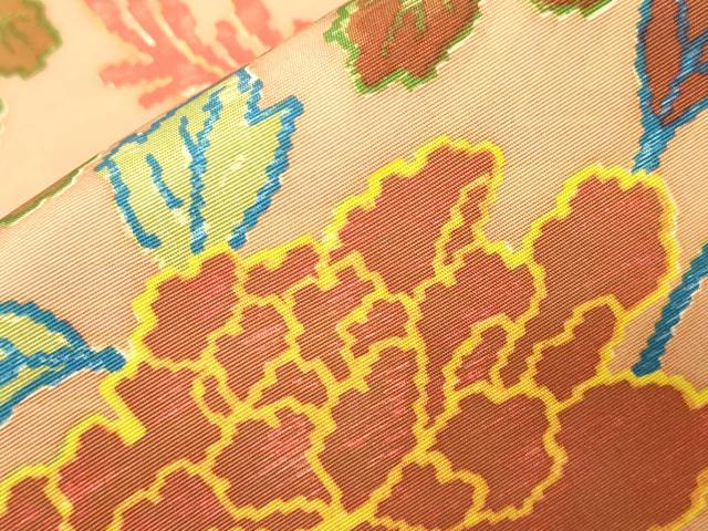 平和屋着物●初代 染人・山岡古都 首里琉染 塩瀬 全通柄袋帯 花蝶文 正絹 逸品 未使用 CABG9454dy