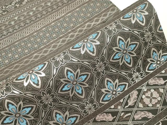 平和屋着物●全通柄袋帯 本場大島紬織 横段花鳥文 銀糸 正絹 逸品 未使用 CABG9456dy