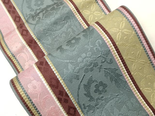 平和屋着物●本場筑前博多織 半幅帯 草花間道 正絹 逸品 CABG9463dy