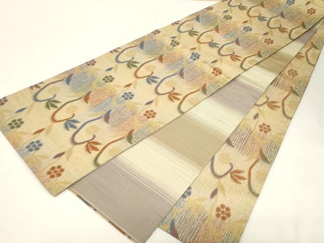 平和屋着物●両面 全通柄袋帯 草花文 正絹 逸品 CABG9471dy