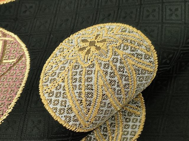 平和屋着物●六通柄袋帯 毬 黒地 金糸 正絹 逸品 CABG9475dy
