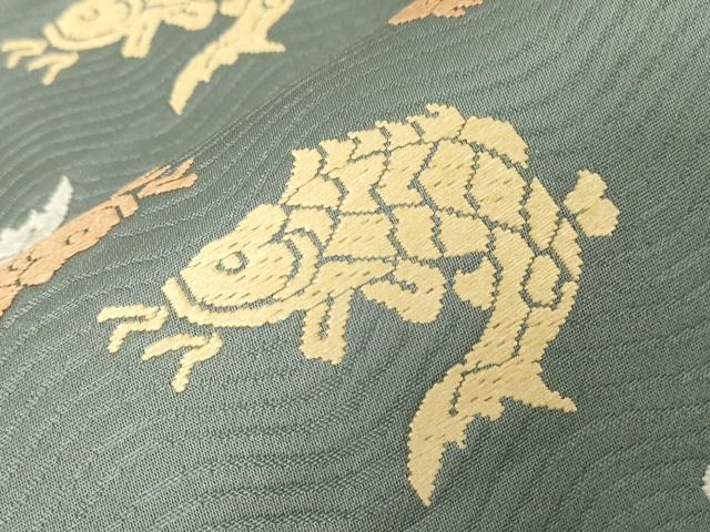平和屋着物●六通柄袋帯 唐織 荒磯鯉文様 正絹 逸品 CABG9476dy