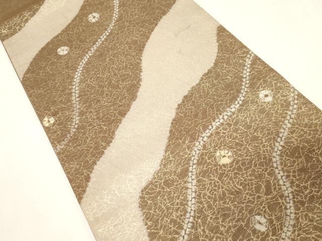 平和屋着物●六通柄袋帯 絞り 流水文 金糸 正絹 逸品 CABG9479dy