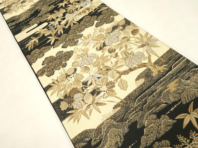 平和屋着物●六通柄袋帯 紹巴 桐竹鳳凰蒔絵 正絹 逸品 CABG9480dy