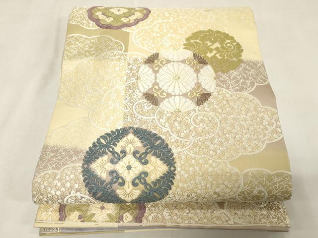 平和屋着物●両面 全通柄袋帯 唐織 唐織 総通唐織 雲取り花文 金糸 芳彩美術織物 正絹 逸品 CABG9485dy