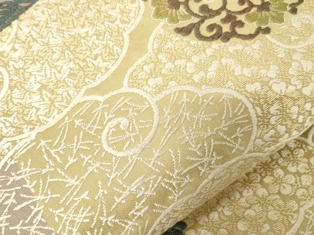 平和屋着物●両面 全通柄袋帯 唐織 唐織 総通唐織 雲取り花文 金糸 芳彩美術織物 正絹 逸品 CABG9485dy