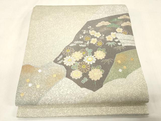 平和屋着物●京友禅の第一人者 松井青々 太鼓柄袋帯 松竹梅花文 金彩 正絹 逸品 CABG9494dy