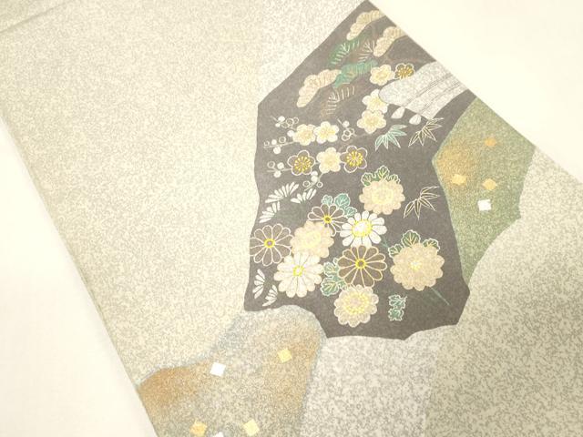 平和屋着物●京友禅の第一人者 松井青々 太鼓柄袋帯 松竹梅花文 金彩 正絹 逸品 CABG9494dy