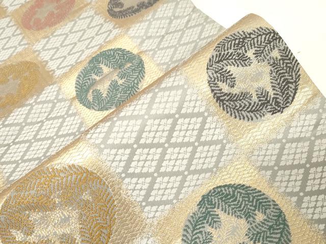 平和屋着物●六通柄袋帯 唐織 市松文様 金糸 正絹 逸品 CABG9515dy