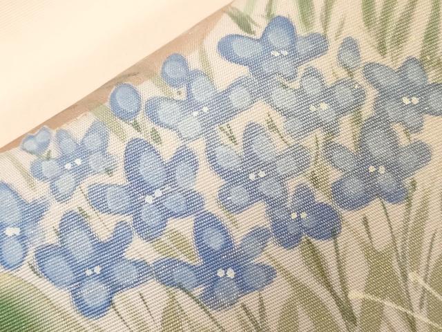 平和屋着物●塩瀬 九寸名古屋帯 作家物 手描き 草花文 金銀彩 正絹 逸品 CABG9518dy