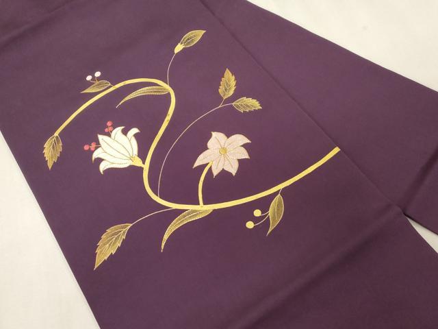 平和屋着物●塩瀬 九寸名古屋帯 駒刺繍 草花文 金彩 正絹 逸品 CABG9519dy