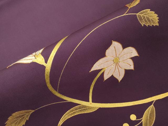平和屋着物●塩瀬 九寸名古屋帯 駒刺繍 草花文 金彩 正絹 逸品 CABG9519dy