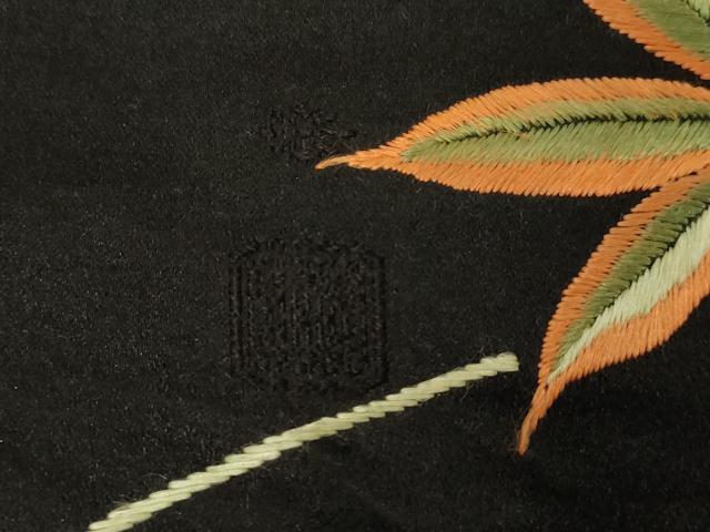 平和屋着物●アンティーク 大正ロマン 九寸名古屋帯 総手刺繍 草花文 黒地 金糸 正絹 逸品 CABG9521dy